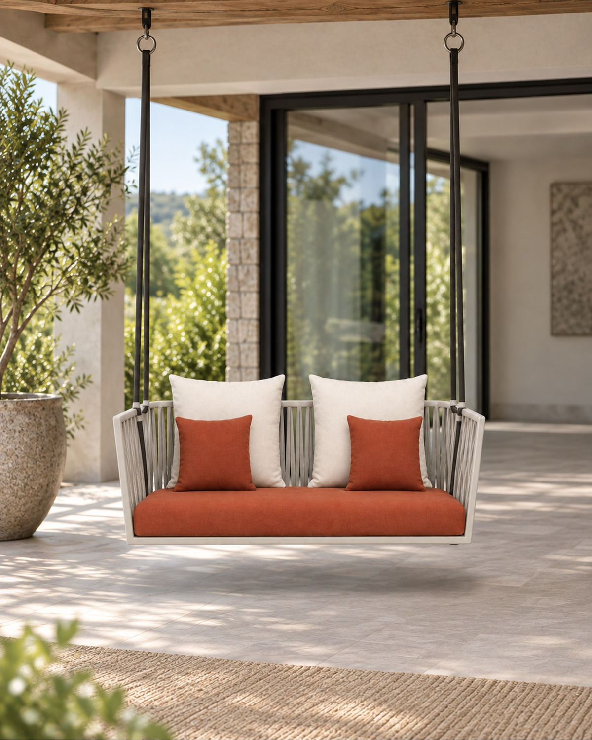 Portico Swing Bench in a styled setting