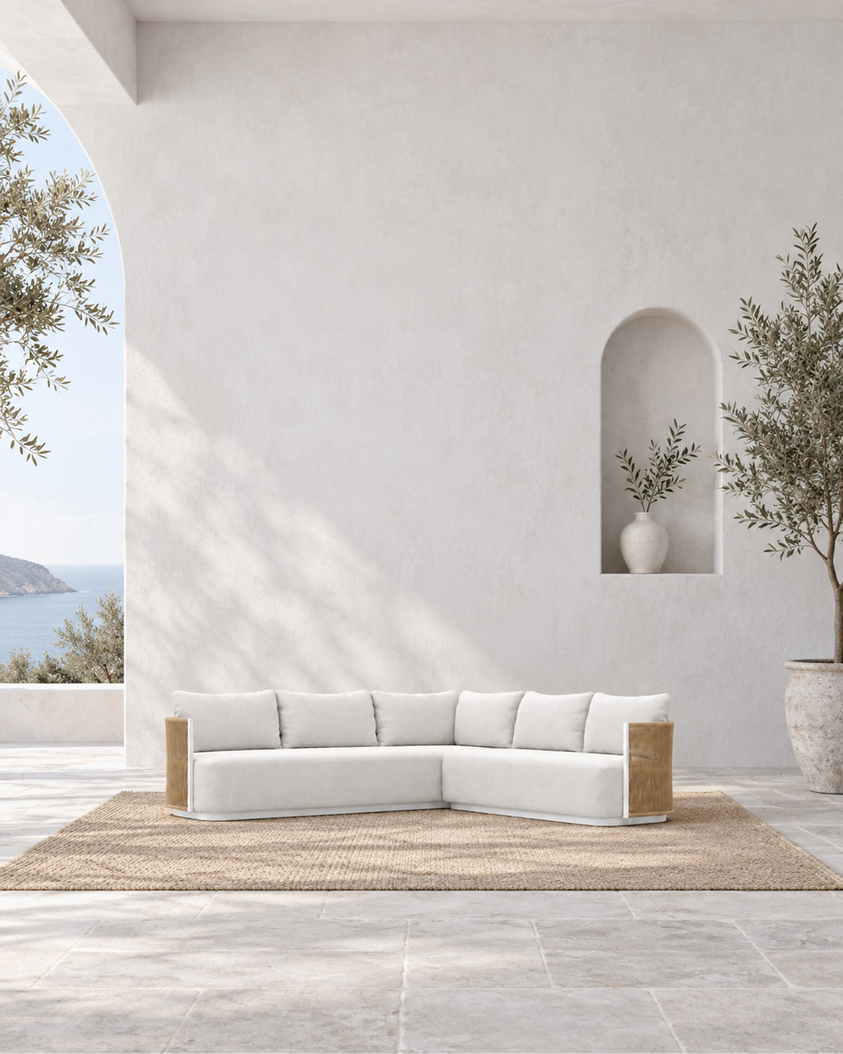 Ripple L-Sectional in Aluminium in a styled setting