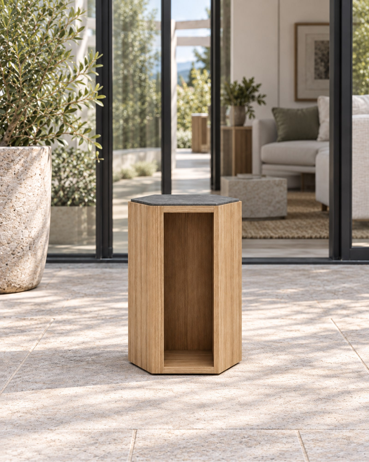 Santorini Occasional Table, Teak in a styled setting