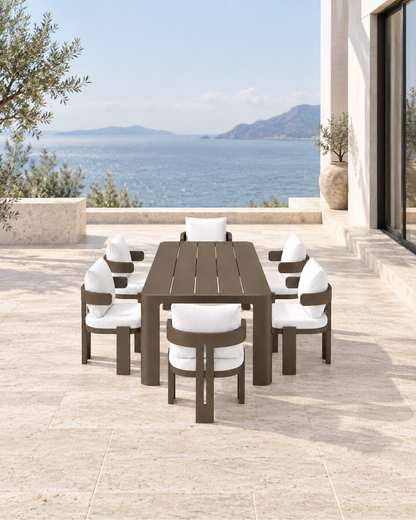 Serein Outdoor Dining Set in Aluminium in a styled setting