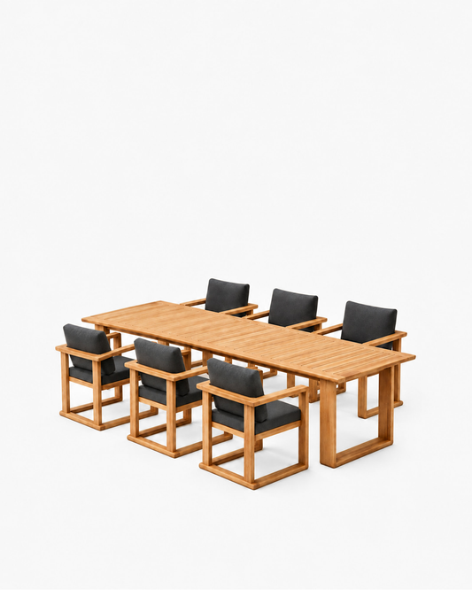 Grace Outdoor Dining Set in Teak — studio view