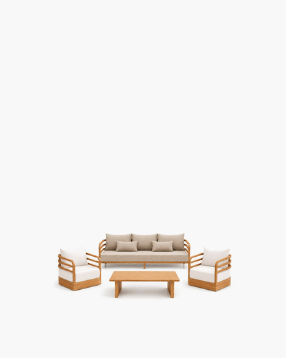Vela Outdoor Sofa Set in Teak — studio view