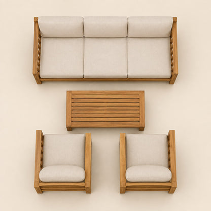 Vela Outdoor Sofa Set in Teak — overhead view, studio